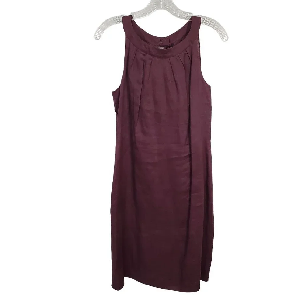 Ann Taylor Loft Size 8 Dress Linen Layered Sleeveless Lined Sheath Knee Purple - Picture 2 of 8